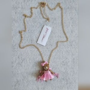 Betsey Johnson Womens Cheerleader Bear Pendant Necklace